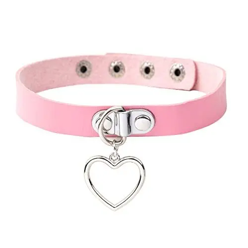Produktbild: Eigso Gothic Punk Leder Choker für Damen 80er Party Halsband Herz PU Leder Erschwinglich