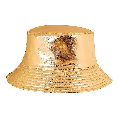 Produktbild: Eigso Herren Damen Modischer Wild Camping Bucket Hat Sonnenschutz Flexibel Faltbar Leicht Pelzig Fisherman Metallic Finish (Gold)