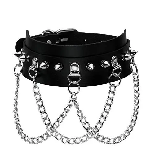 Produktbild: Eigso Punk Gothic Halsband PU Leder mit Ketten Nieten und Legierung Verschluss für Damen und Herren