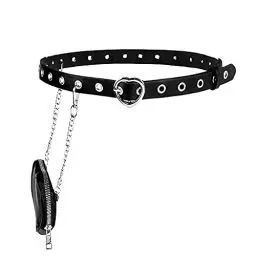 Produktbild: Eigso Punk Leather Belt with Pocket Damen Taille Kette Gürtel mit stapelbaren Handtasche O-Ring Taille Band