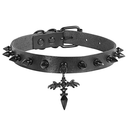 Produktbild: Eigso Punk Leder Nieten Choker Halsband für Frauen Männer Emo Gothic Flügel Kreuz Anhänger Halskette für Frauen Männer