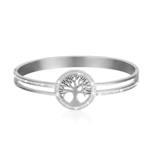 Produktbild: Eigso Unisex Edelstahl Baum des Lebens Armreif für Frauen Männer Hummer Verschluss Silber Manschette Armband für Frau Mann