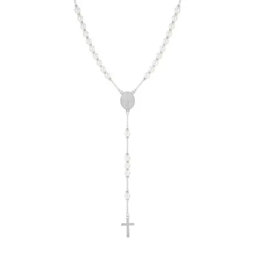 Produktbild: Eigso Unisex Edelstahl Kruzifix Anhänger Halskette für Männer Frauen 6 MM Kette Rosenkranz Perlen Halskette für Mann Frau