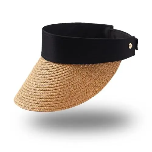 Produktbild: Eigso Womens Travel Visor Hat Sommer Strand Stroh gewebt Khaki Cap für Frau Mann