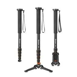 Produktbild: Einbeinstativ, Moman MA65 Kamera Stativ mit Füßen Aluminium Reisestativ DSLR Monopod Kompakter Tragbarer Fotografie Einbein-Stative 5 Abschnitte bis zu 165cm Nutzlast 10kg, Schwarz Orange