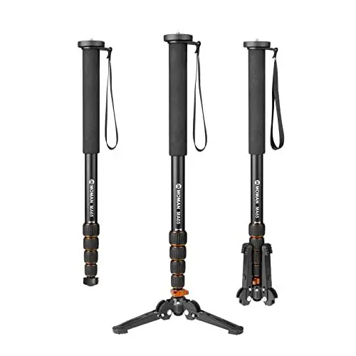 Produktbild: Einbeinstativ, Moman MA65 Kamera Stativ mit Füßen Aluminium Reisestativ DSLR Monopod Kompakter Tragbarer Fotografie Einbein-Stative 5 Abschnitte bis zu 165cm Nutzlast 10kg, Schwarz Orange