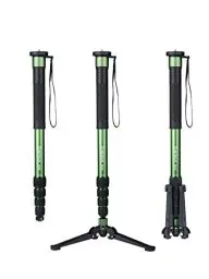 Produktbild: Einbeinstativ, Moman MA66 Kamera Monopod mit Standspinne Reisestativ Kohlefaser Kompakter Tragbarer Fotografie Stative 5 Abschnitte bis zu 168 cm Nutzlast 10kg für DSLR Gopro Camcorder, Schwarz Grün
