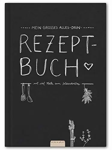 Produktbild: Eine der Guten Großes Alles-Drin XXL Rezeptbuch in A4 zum Selberschreiben, blanko DIY Kochbuch & Backbuch, FSC Papier, Premium Hardcover, Schwarz Weiß Tafel Design
