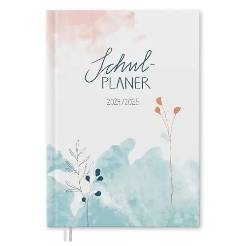 Produktbild: Eine der Guten Lehrerkalender 2025/2026, A4 Lehrerplaner, 1 Doppelseite pro Woche, Schuljahresplaner für Schuljahr 25/26, Hardcover Weiß Blau Blumen, nachhaltig & klimaneutral