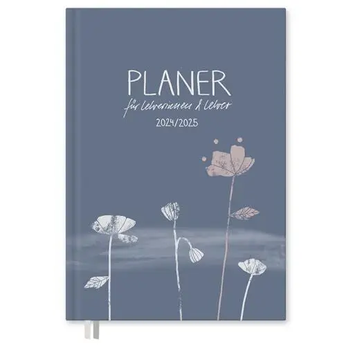 Produktbild: Eine der Guten Lehrerkalender 2024 2025, A5+ Lehrerplaner, 2 Seiten pro Woche, Blumen Design Blau Rosa, Schuljahresplaner für Schuljahr 24/25, 17x24 cm, klimaneutral