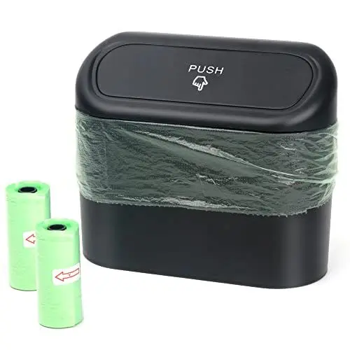 Produktbild: Einesin Mülleimer Auto mit 40 Stück Müllsäcke, Automülleinmer, Mülleimer Klein, Automülleinmer Mit Deckel, Hängende Aufbewahrungsbox, Accessoires (Schwarz-)