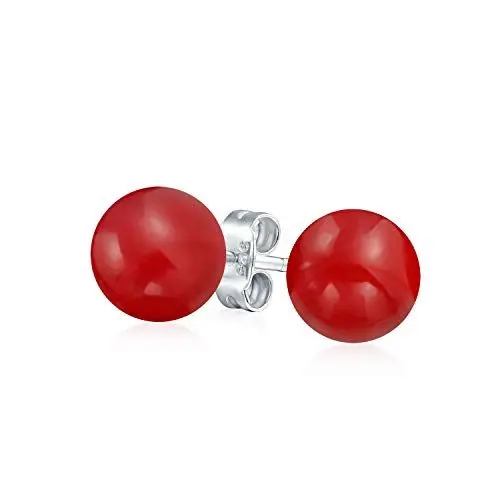 Produktbild: Einfache Gefärbte Rote Natürliche Korallenkugel Ohrstecker Für Frauen .925 Sterlingsilber 10MM