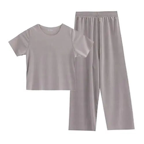 Produktbild: Einfarbig Baumwolle Schlafanzug Set Mädchen Sommer Tshirt Und Lange Hose Pyjama Sets Lässig Leichtes Weich Kleidung Schlafanzüge Loungewear Für Jungen (Khaki, 6-7 Years)