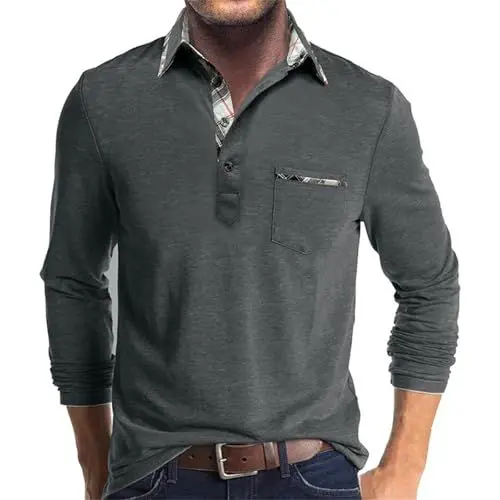 Produktbild: Einfarbig Taschenloses Langarm T-Shirt Tops Mens Herren Mit Print Herren Herbst Winter Warm Farbblock-Langarm T-Shirt Tops Mens Geeignet Für Unterwegs