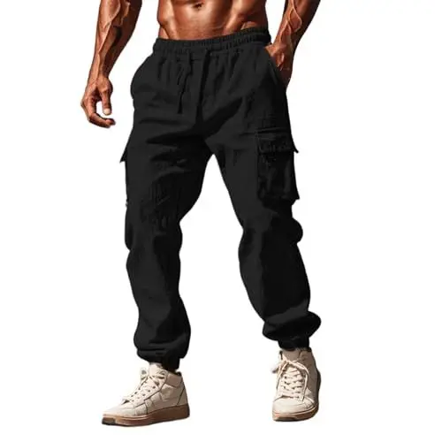 Produktbild: Einfarbige, locker sitzende, leichte Herrenhose Bequeme Trainingshose aus Eisgewebe Hose mit Kordelzug und Taschen Jogginghose Herren Slim Fit Jogginghose Baggy Jungs Schlupfhose Herren Senioren