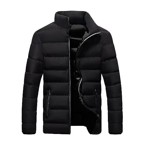 Produktbild: Einfarbiger Reißverschluss für Herren im und Winter mit doppelter Seitentasche, verdickter Warmer Mantel Senfgelb (Black, XXL)