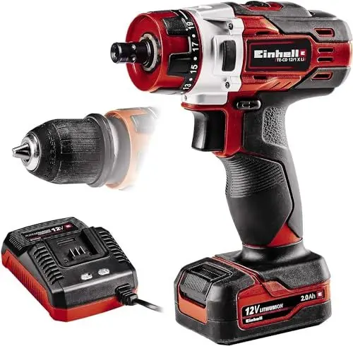 Produktbild: Einhell Akku-Bohrschrauber TE-CD 12/1 X-Li (1x2,0Ah) (Li-Ion, 12 V, 2-Gang-Getriebe, abnehmbares Bohrfutter, Drehzahl-Elektronik, LED-Beleuchtung, Softgrip, inkl. 2,0 Ah-Akku und 45-Min.-Ladegerät)