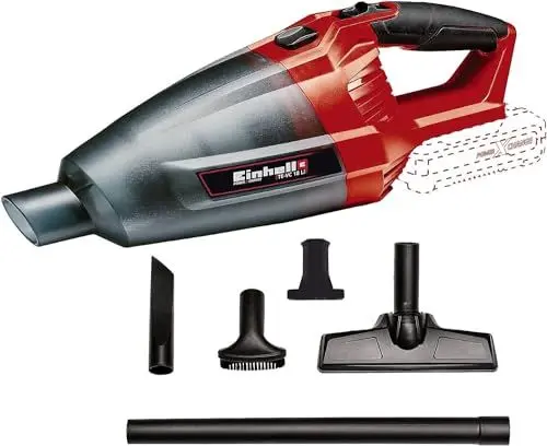 Produktbild: Einhell Akku-Handstaubsauger TE-VC 18 Li-Solo Power X-Change (18 V, 42 mbar Saugleistung, 540 ml-Staubfangbehälter, inkl. 3 Düsen, Verlängerung, Wandhalterung, ohne Akku und Ladegerät)