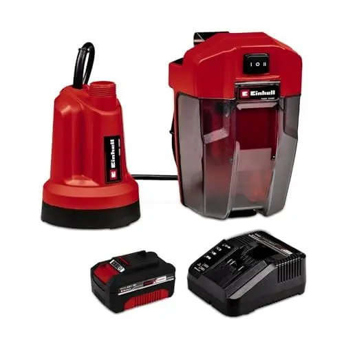 Produktbild: Einhell Akku-Klarwasserpumpe GE-SP 18 LL Li (1x4,0Ah) Power X-Change (Li-Ion, 18 V, max. 4500 L/h, flexible Batteriebox, Dauerlauffunktion, inkl. 4,0 Ah Akku & Schnellladegerät)