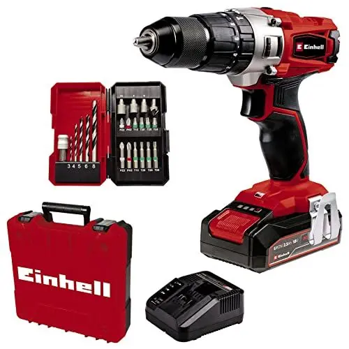 Produktbild: Einhell Akku-Schlagbohrschrauber TE-CD 18/2 Li-i +22 (1x2,5Ah) Power X-Change (Li-Ion, 18 V, 44 Nm, 2-Gang-Getriebe, inkl. 2,5 Ah Akku, Schnellladegerät, 22-tlg. Bit-Box und Koffer)