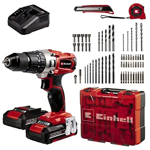 Produktbild: Einhell Akku-Schlagbohrschrauber TE-CD 18/2 Li-i +64 (2x2,0Ah) Power X-Change (Li-Ion, 18 V, 44 Nm, 2-Gang-Getriebe, inkl. 2x 2,0 Ah Akkus, Ladegerät, Koffer, 64-tlg. Zubehör-Set)