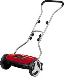 Produktbild: Einhell Hand-Rasenmäher GE-HM 38 S (38 cm Schnittbreite, 4-stufige Schnitthöhenverstellung, ohne Antrieb, für bis zu 250 m², 5 Schneidemesser aus hochwertigem Stahl), Schwarz/Rot