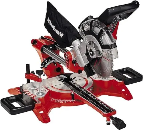 Produktbild: Einhell Zug-Kapp-Gehrungssäge TC-SM 2131/2 Dual (1800 W, max. 62 mm x 310 mm Schnitttiefe/-breite, Ø 210 mm Sägeblatt, beidseitig neigbarer Sägekopf, Zugfunktion, Laser)