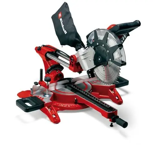 Produktbild: Einhell Zug-Kapp-Gehrungssäge TC-SM 2534/1 Dual (2350 W, max. 75 mm x 340 mm Schnitttiefe/-breite, Ø 250 mm Sägeblatt, beidseitig neigbarer Sägekopf, Zugfunktion, Laser)