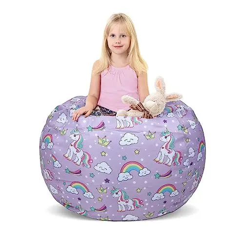 Produktbild: decalsweet Einhörn Sitzsack für Kinder Spielzeug Aufbewahrung Groß für Mädchen Jungen Lagerung Kinderzimmer Nur Tasche