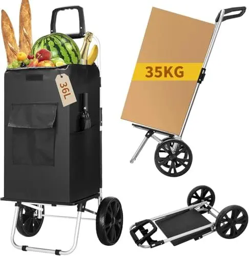 Produktbild: Einkaufstrolley Große Räder Wasserdichter Tasche, Belastbar bis 35kg, 2in1 Einkaufswagen Trolley Einkaufstrolley Klappbar mit Verstellbarer Griff, Shopping Trolley- Für Einkaufen, Camping