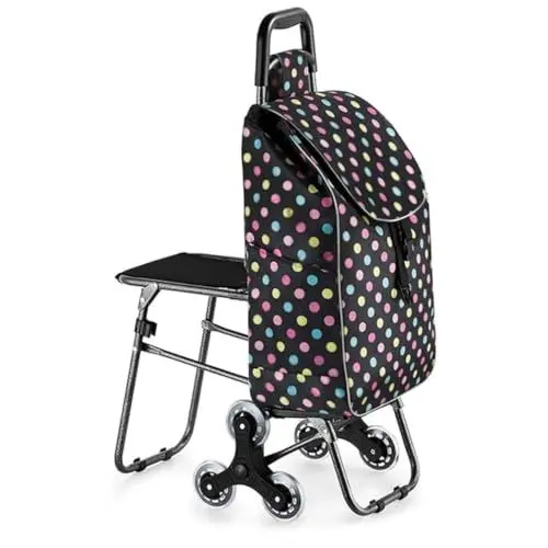 Produktbild: Einkaufswagen Einkaufstrolley Treppensteiger Einkaufstrolley Mit Sitz, Faltbarer Einkaufswagen, Treppensteigen, Tragbarer Handwagen, Einkaufstasche Mit Rädern Einkaufswagen Trolley Klappbar(C)