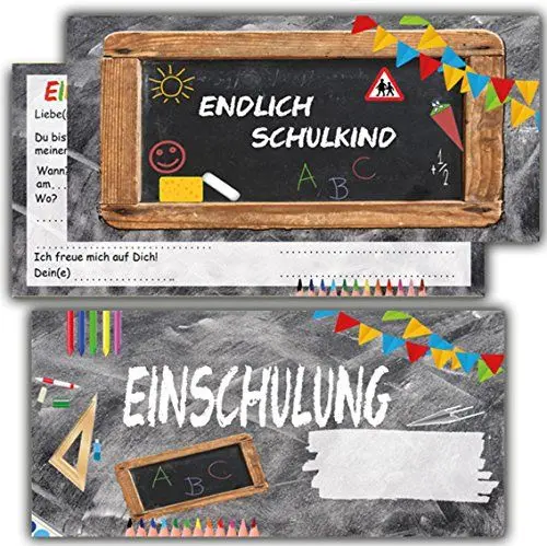 Produktbild: Einladung zur Einschulung Einladungskarten mit Umschlägen 12er Set zum Schulanfang Einladungen für Kinder Schulbeginn Schuleinführung Jungen Mädchen Schuleingang Schultüte (Einschulung1)