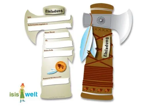 Produktbild: DH-Konzept Einladungskarten als Tomahawk, 6 Stück, für Mottoparty // Indianer Einladung Karte Kinder Geburtstag Party