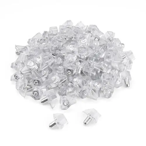 Produktbild: Einlegeboden Halter, HASLED 100 Stücke Transparente Bodenträger, Bodenträger 5mm, Geeignet für Schränke, Schuhregale, Regale, Regalhalterungen