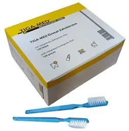 Produktbild: Einmal-Zahnbürsten Einmalzahnbürsten mit Zahnpasta auf den Borsten Original Tiga-Med Qualität, 100 Stück