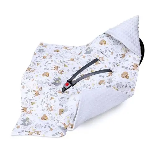 Produktbild: Einschlagdecke Babyschale Baby Decke 90x90 cm - Fußsack Blanket für Kinderwagen und Autositz Ganzjahres für Neugeborenen und Kleinkinder Einschlagsdecken für 3 und 5 Punkt Gurt Minky