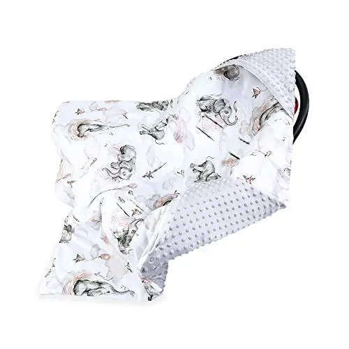 Produktbild: Einschlagdecke Babyschale Baby Decke 90x90 cm - Fußsack Blanket für Kinderwagen und Autositz Ganzjahres für Neugeborenen und Kleinkinder Einschlagsdecken für 3 und 5 Punkt Gurt Minky