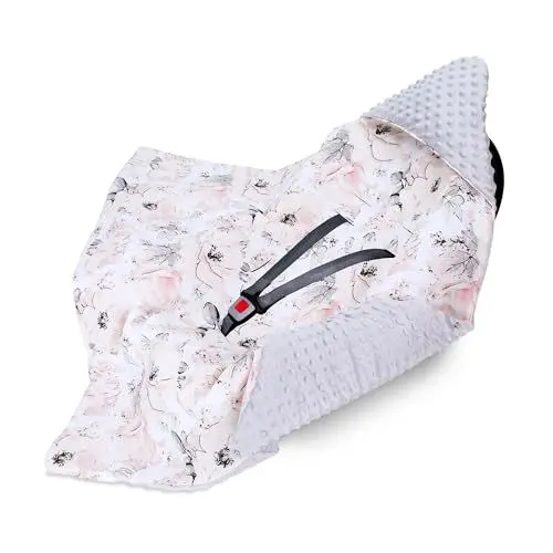 Produktbild: Einschlagdecke Babyschale Baby Decke 90x90 cm - Fußsack Blanket für Kinderwagen und Autositz Ganzjahres für Neugeborenen und Kleinkinder Einschlagsdecken für 3 und 5 Punkt Gurt Minky Oeko-Tex