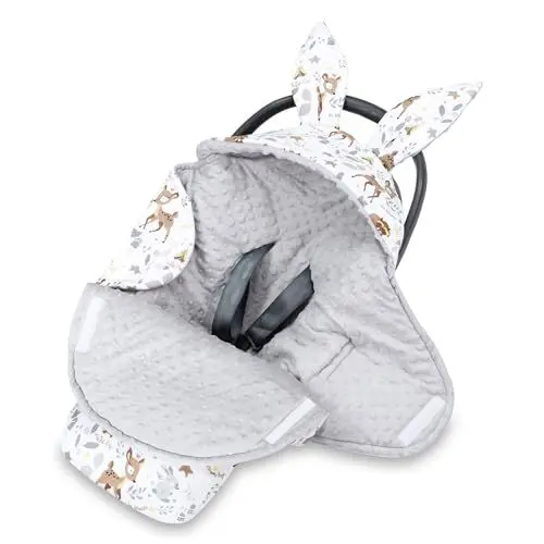 Produktbild: Einschlagdecke Babyschale Baby Decke 90x90 cm - Winterschlafsack Blanket Fußsack Kinderwagen Zubehör für Neugeborenen und Kleinkinder Winter Einschlagsdecken Minky Hirsch Hellgrau