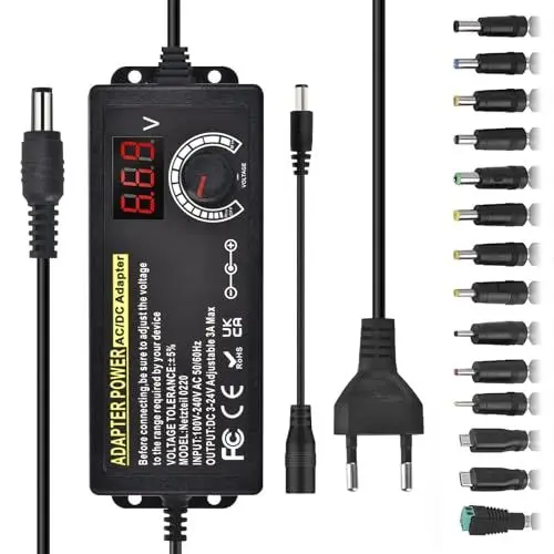 Produktbild: Einstellbares Netzteil 3V-24V Universal Netzteiladapter 3A 72W Verstellbarer Netzadapter 100V-240V AC to DC mit LED Spannungsanzeige und 5,5x2,5mm 14 Tipps für Haushaltselektronik, DC Motor,3000mA Max
