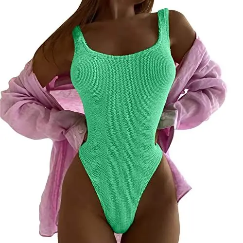 Produktbild: Einteilige Damen Badeanzüge Hohler Rücken Sportliche Bescheidene One Piece Bademode Bademode Swimsuit Cut Out Badeanzug Rückenfrei für Frauen Bauchkontrolle Bruststütze Shaper Damen Minzgrün,M