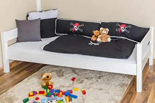 Produktbild: Einzelbett Marc Buche Vollholz massiv weiß lackiert, inkl. Rollrost - 90 x 200 cm