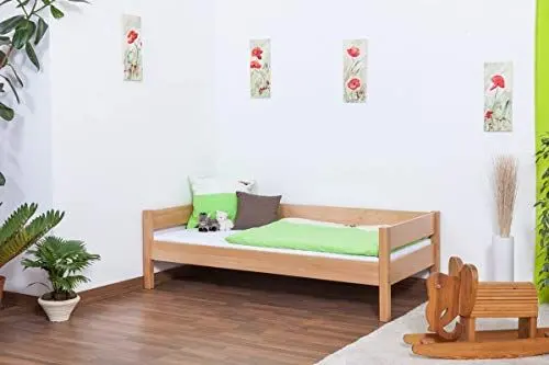 Produktbild: Einzelbett/Gästebett Benedikt Buche Vollholz massiv Natur inkl. Rollrost - 90 x 200 cm