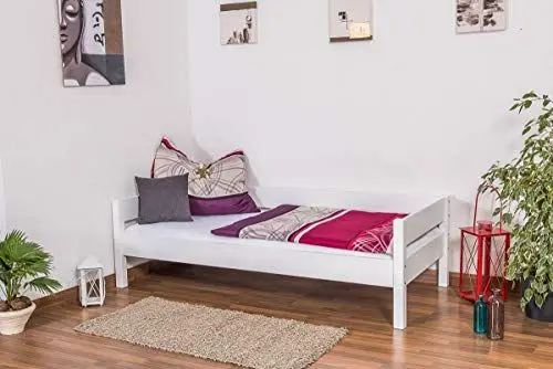 Produktbild: Einzelbett/Gästebett Benedikt Buche Vollholz massiv weiß lackiert, inkl. Rollrost - 90 x 200 cm