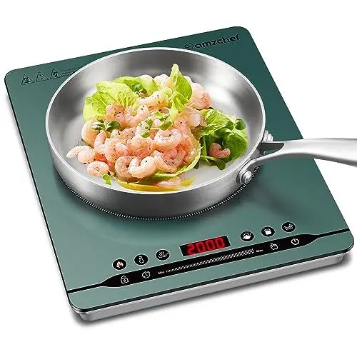 Produktbild: Einzel-Induktionskochfeld 2000W AMZCHEF Tragbares induktionsplatte mit leisem Lauf, 9 Leistungs- und Temperaturstufen, 4 Automatikmenüs, Ultradünnes Gehäusedesign, Sicherheitsschloss,grün