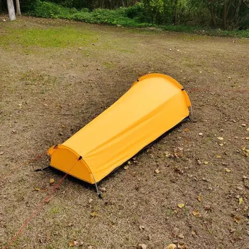 Produktbild: Einzelperson-Rucksackzelt, leichtes, wasserdichtes Wander-Biwakzelt mit Bodenplane für Camping im Freien, Armeegrün oder Gelb (Gelb)
