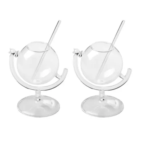 Produktbild: Einzigartiges Cocktailgläser-Set mit 2 Kugelförmigen Martini-Gläsern, Weingläsern mit Strohhalm, Trinkbechern für Cocktails, Whiskey, Wein, Bier, Zuhause, Party