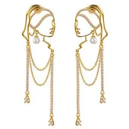Produktbild: Einzigartiges abstraktes Gesicht Art baumelnde Ohrringe für Frauen Mädchen Umriss Strass Tassel Dény Hollow aus Ohrringe Schmuck Mode baumelt lange Aussage leichte Ohrringe... (golden)