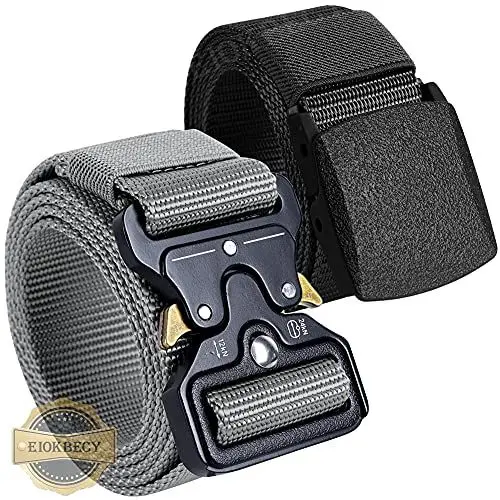 Produktbild: EIOKBECY Taktischer Gürtel Herren, 2 Stück Canvas Nylon Arbeit Gürtel Hochleistungs Gürtel Schnellverschluss-Metallschnalle für militär und Draussen Sportarten