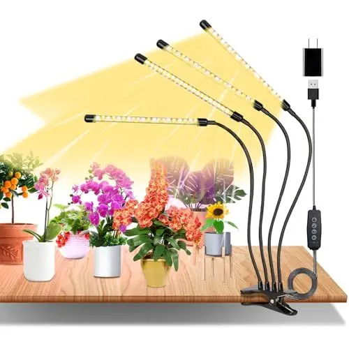 Produktbild: eisaro Pflanzenlampe LED Vollspektrum, 4 Köpfe 120 LEDs Grow Lampe, 3000k/5000k/660nm Pflanzenlicht mit Zeitschaltuhr, 360 ° verstellbare, USB Adapter, 3 Lichter Modi und 10 Helligkeitsstufen